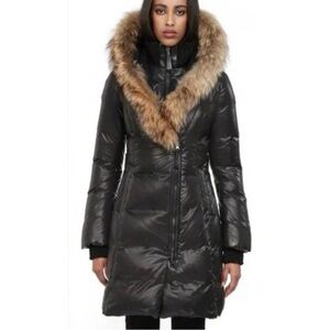 Mackage Black Down Puffer Coat with Real Raccoon Fur Trim Size Small